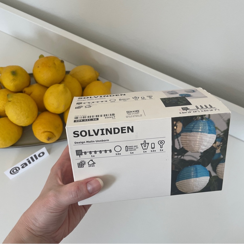 IKEA SOLVINDEN Solar String Light with 12 LED Lights, blue white